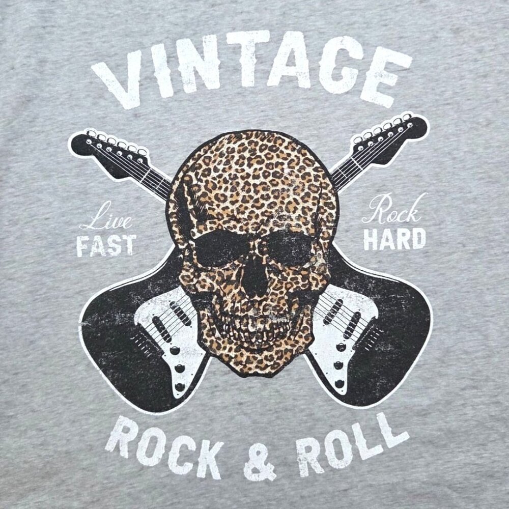 Wild Kiss Gray Vintage Rock & Roll Leopard Skull Graphic Tee Lace-Up Side Med - Picture 2 of 7